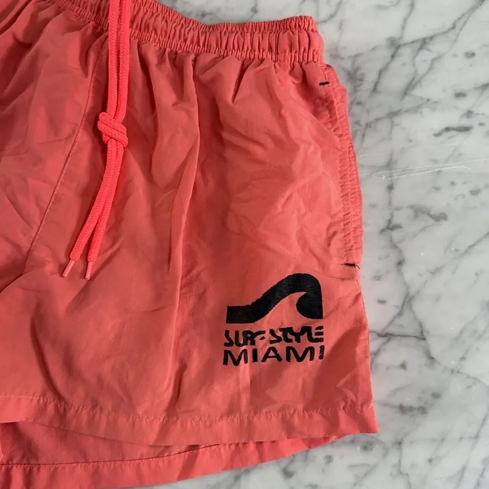 vintage vtg 90s surf style neon orange short swim trunks Sz M